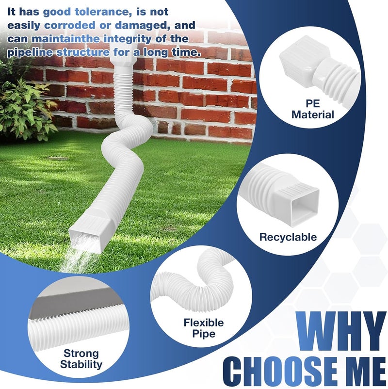 Loyala 2PCS 11.5ft Gutter Downspout Extensions Flexible Drain Downspout Extender Gutter Connector Rainwater Drainage Expandable up to 11.5ft (White) - Image 4